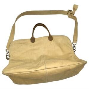 C.A.S. Handmade Genuine Leather Fold Over Tote Handbag tan-sand tones